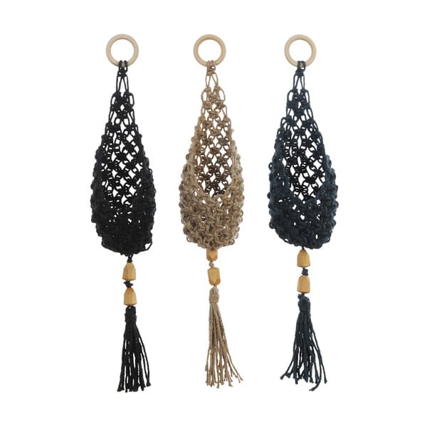 Lot de 3 suspensions cache pot en macramé et jute
