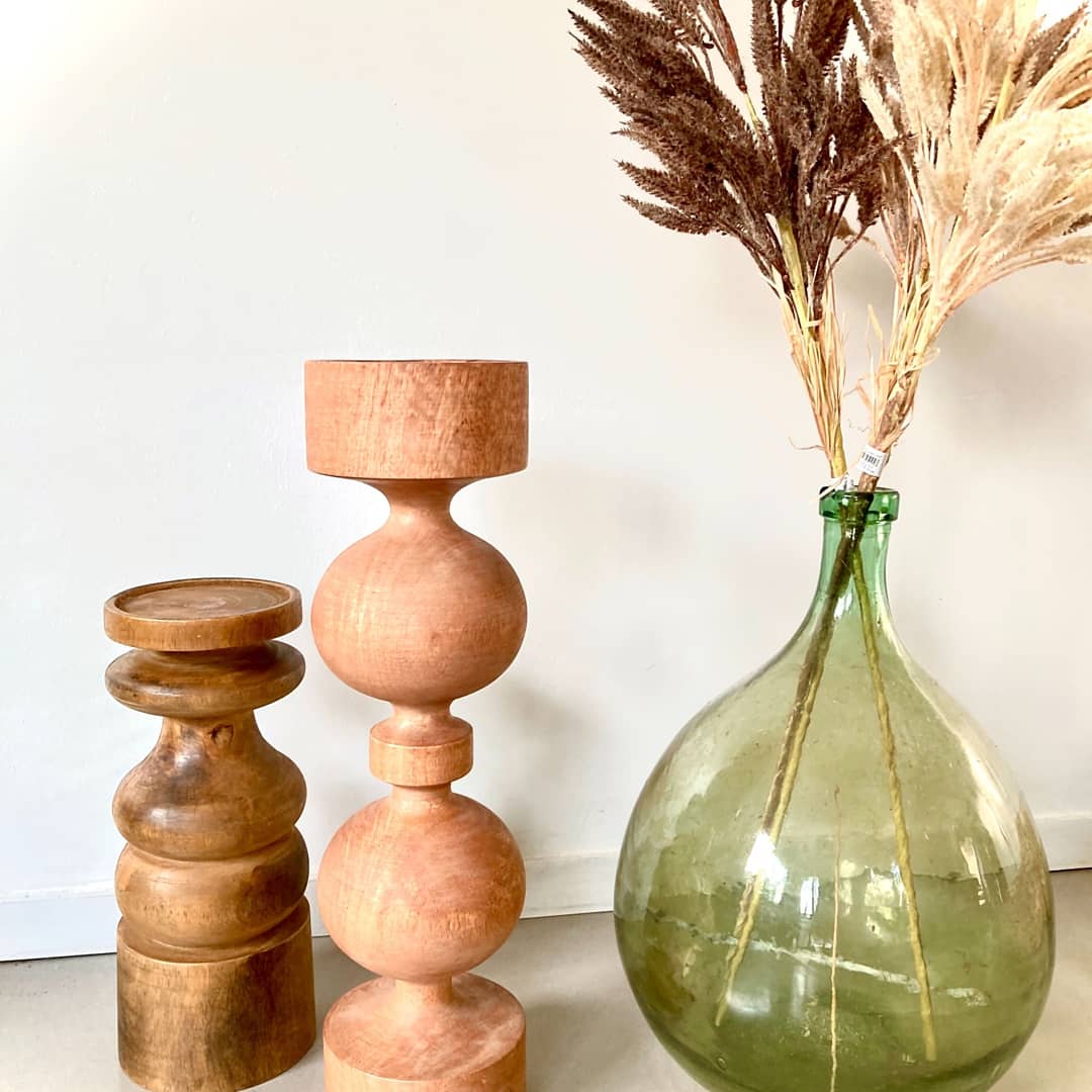 Bougeoir en bois de manguier H30cm