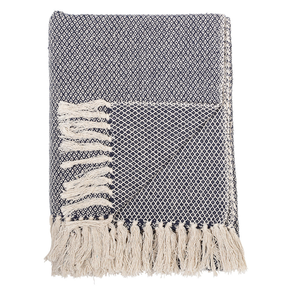 Plaid bleu en coton recyclé