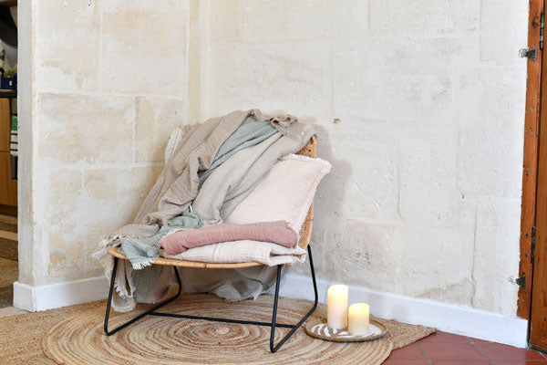 Plaid en gaze de coton, beige rosé, 130x190cm