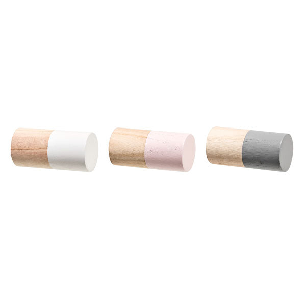 Set de 3 patères en bois, rose, blanc et gris