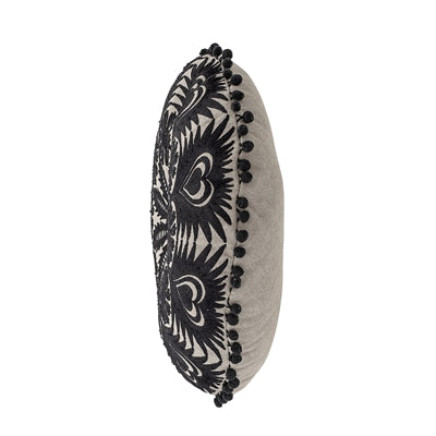 Coussin rond noir et blanc