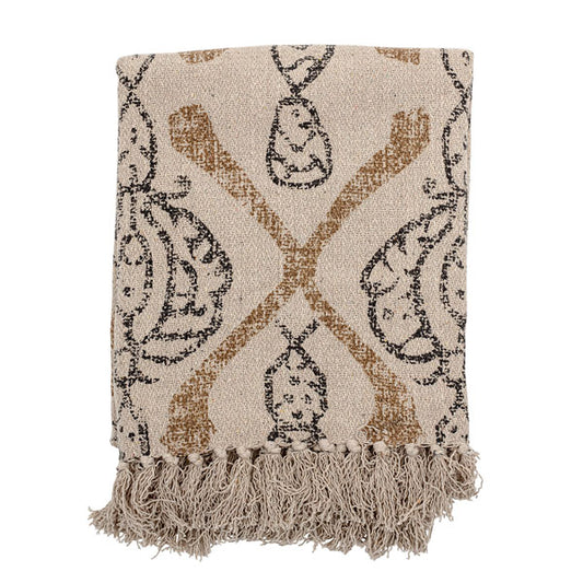 Plaid motif jaune marron nature 100% coton recyclé