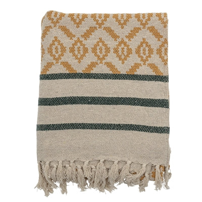 Plaid graphique beige et jaune 100% coton recyclé