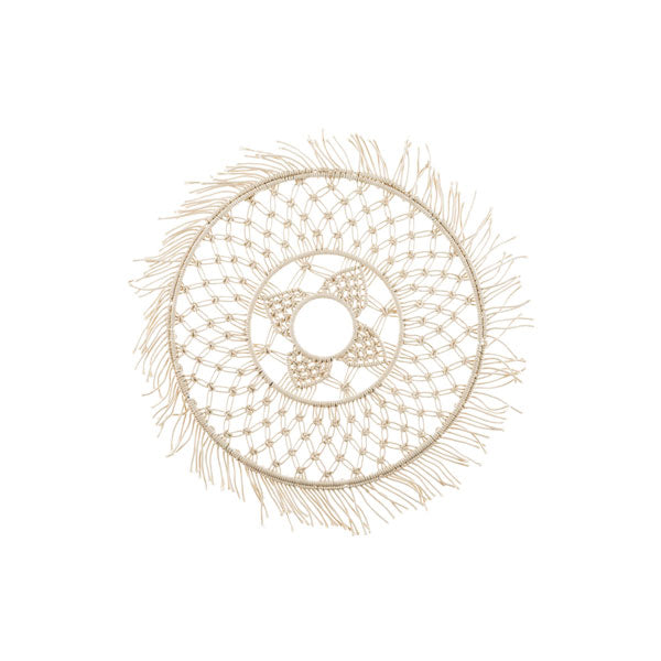 Mandala mural macramé coton, ivoire Ø40cm