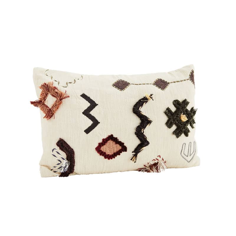 Housse de coussin brodée blanc cassé 40x60 cm