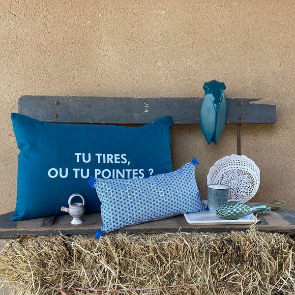 Grande cigale artisanale en faïence, couleur Bleu canard