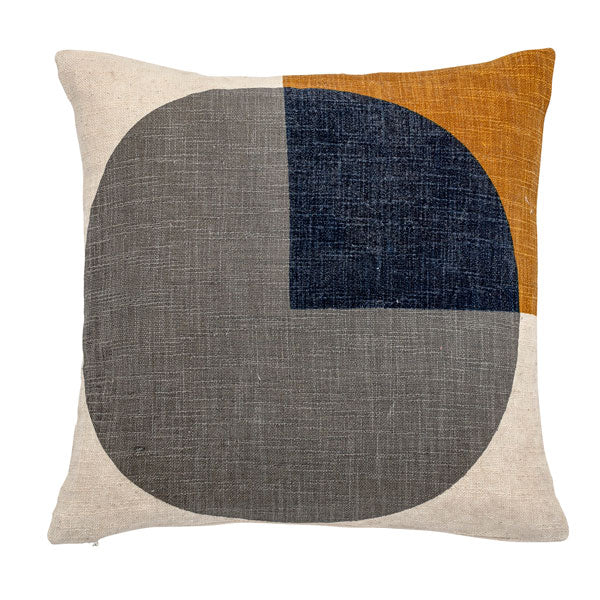 Coussin nature moderne 100% coton bleu et safran, 45 x 45cm