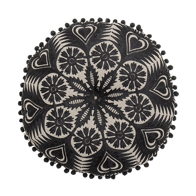 Coussin rond noir et blanc