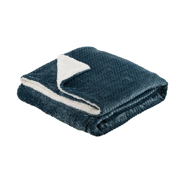 Plaid texturé bleu canard doublé sherpa 130x170 cm