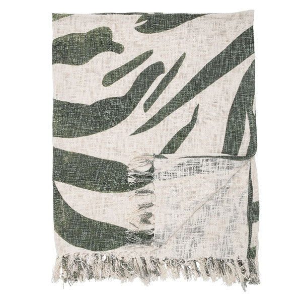 Plaid vegétal vert et beige en coton 160x130cm