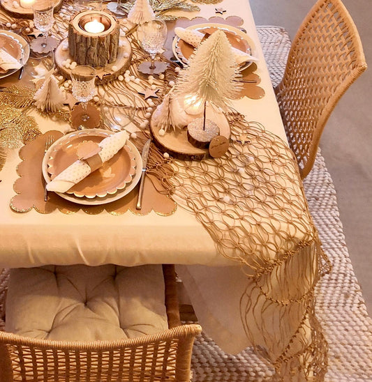 Chemin de table lin macramé jute L300cm
