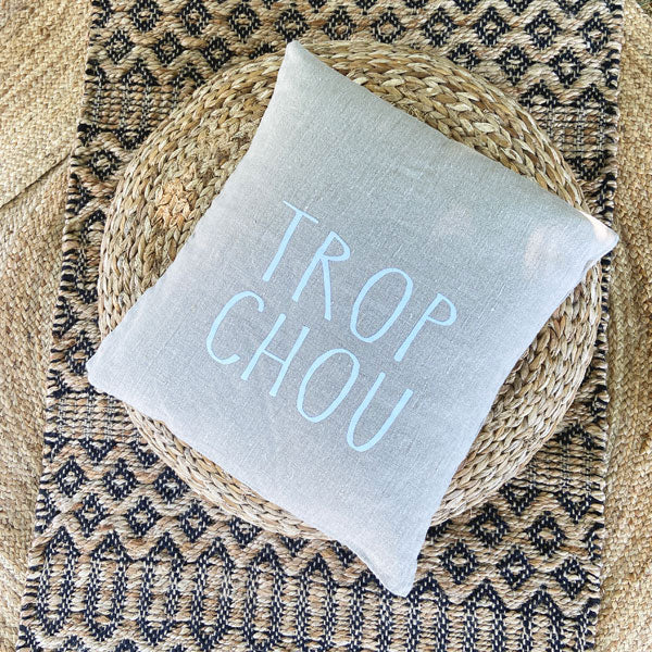 Housse de coussin lin 100% français beige "Trop chou"