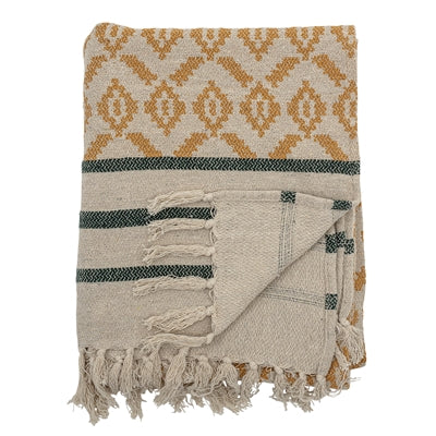 Plaid graphique beige et jaune 100% coton recyclé