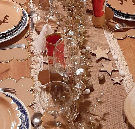 Grand chemin de table jute et franges 30cmx5m