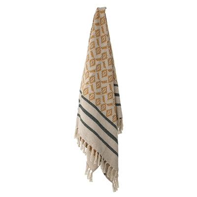 Plaid graphique beige et jaune 100% coton recyclé