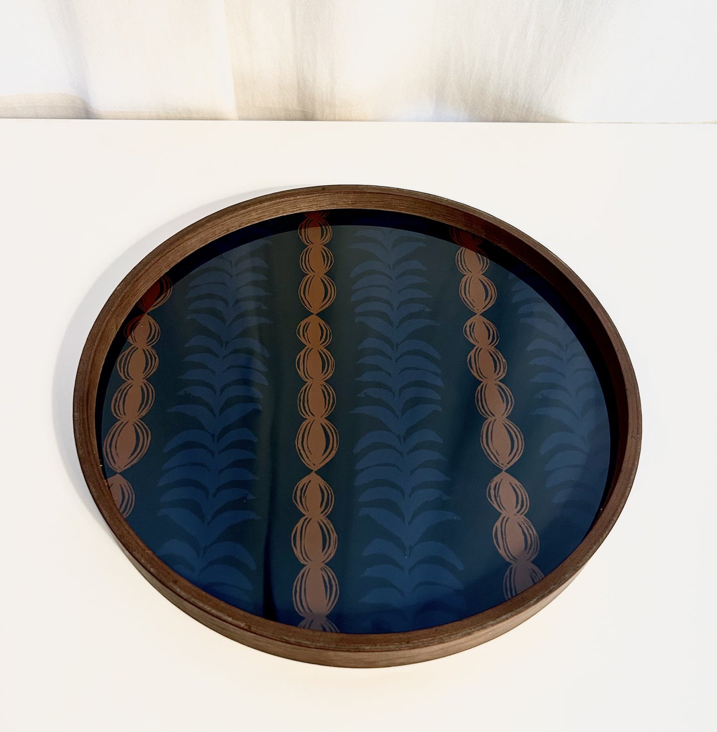 Plateau rond Ethnicraft bleu et marron Ø 30cm