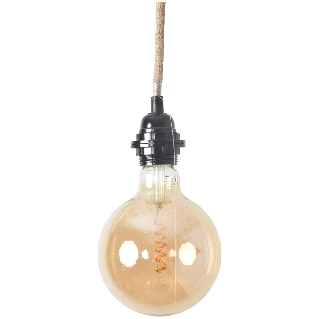 Suspension douille noire câble corde naturel 110cm