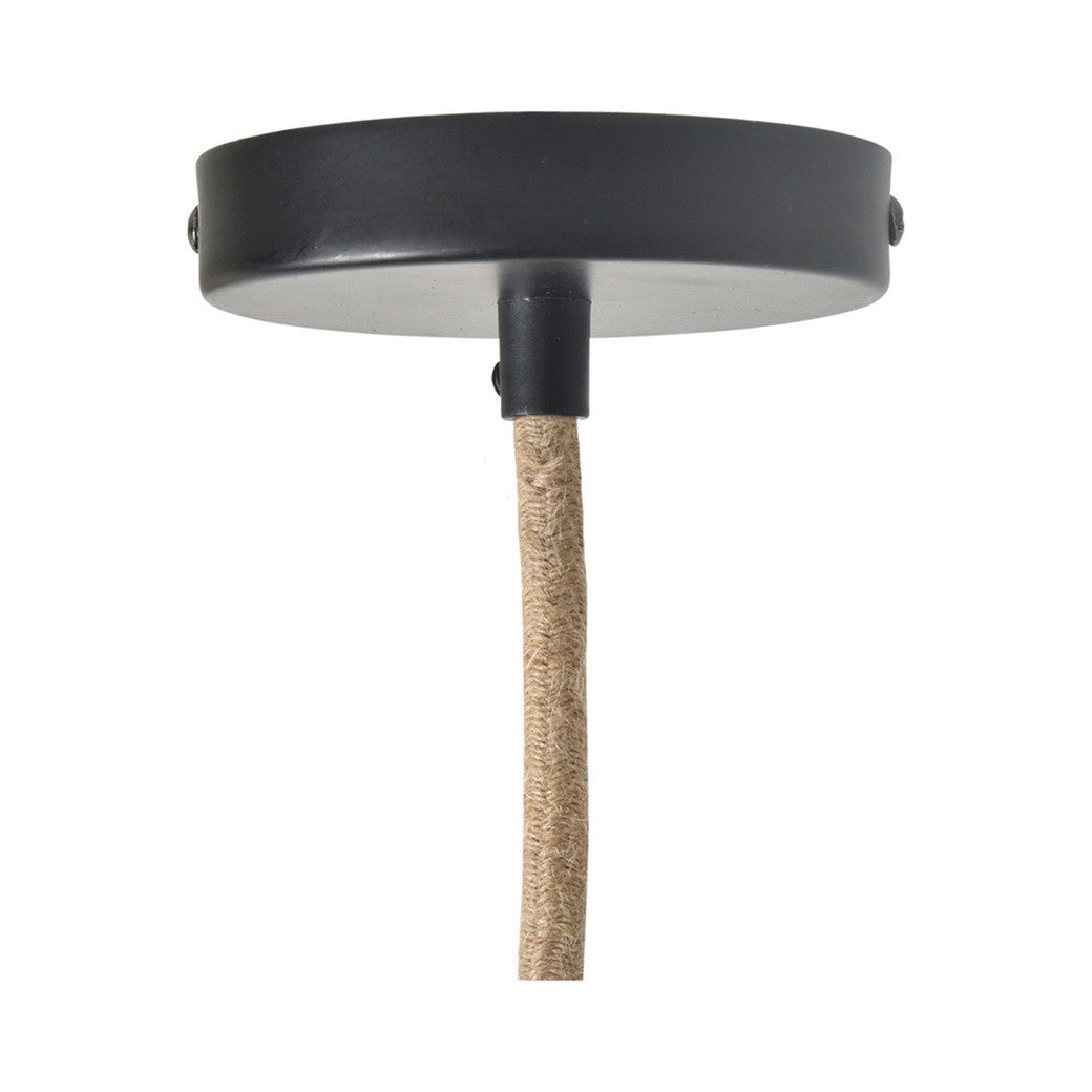 Suspension douille noire câble corde naturel 110cm