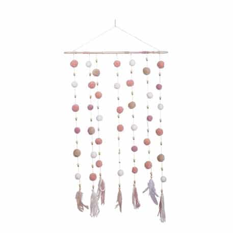Guirlande pompons et plumes rose poudré