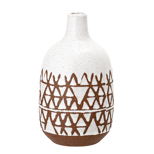 Petit vase blanc graphique, couleur terracotta