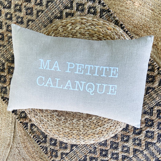 Coussin lin 100% français beige "Ma petite calanque"