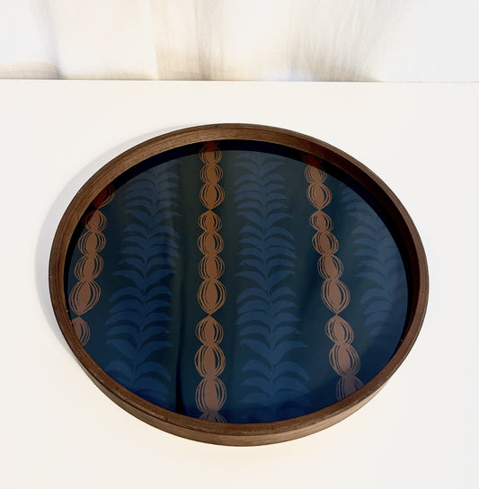 Plateau rond Ethnicraft bleu et marron Ø 30cm
